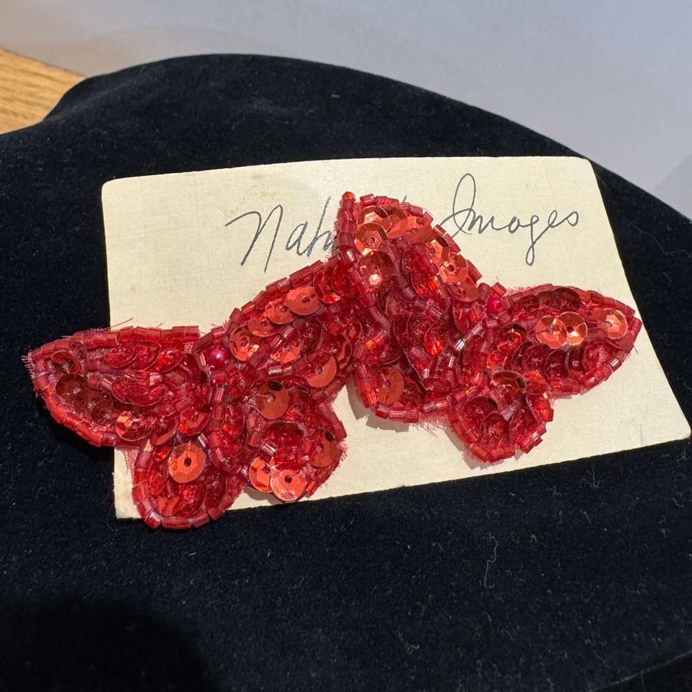 Red Sequin Butterfly Earrings Vintage